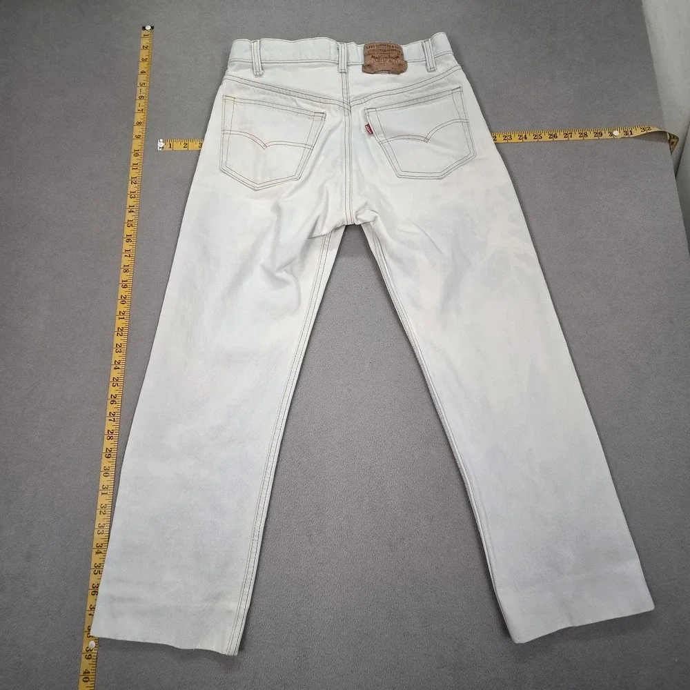 Vintage Levis Jeans Mens White Straight Button Fly USA Stains Altered Fits 27x25